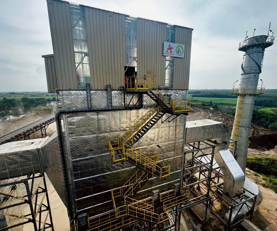Electrostatic precipitator casing, insulated ducting and stack at a biomass power plant